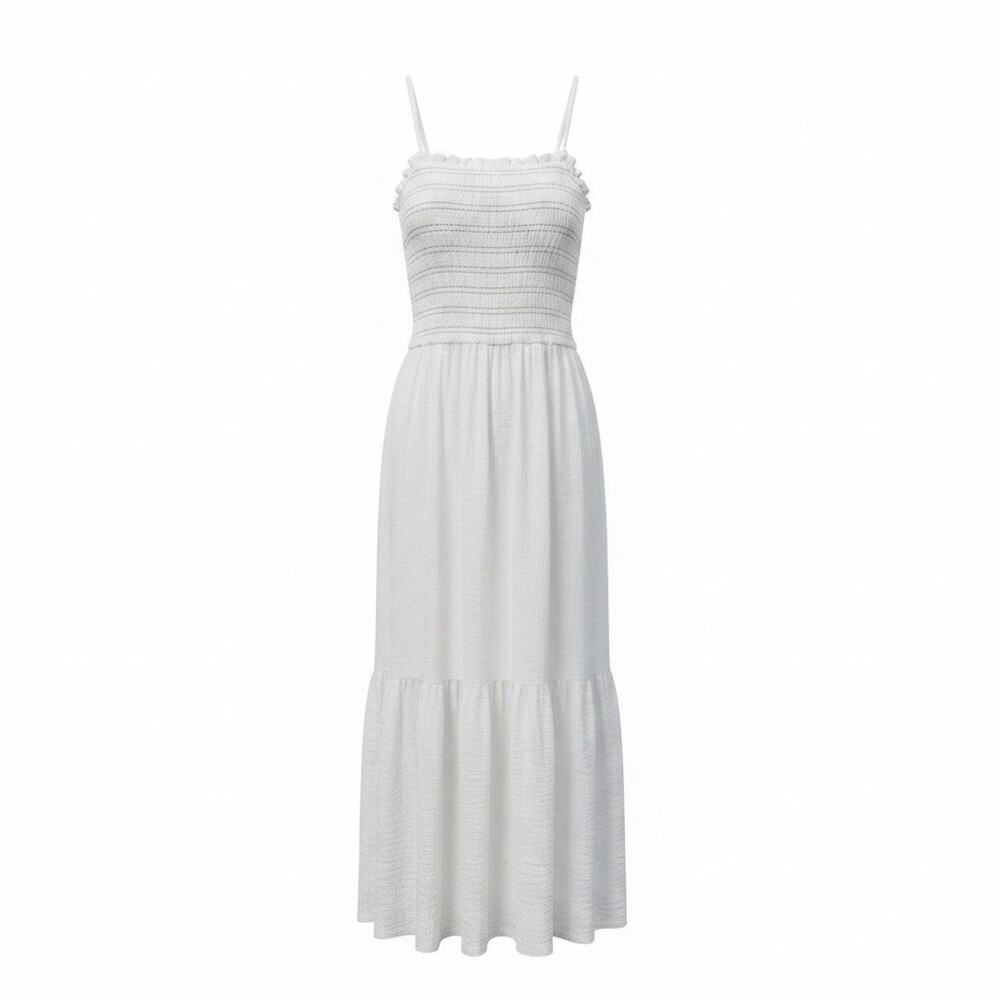 Millibon Spagetti Strap White Sun Dress Womens Romantic Piping White S Midi